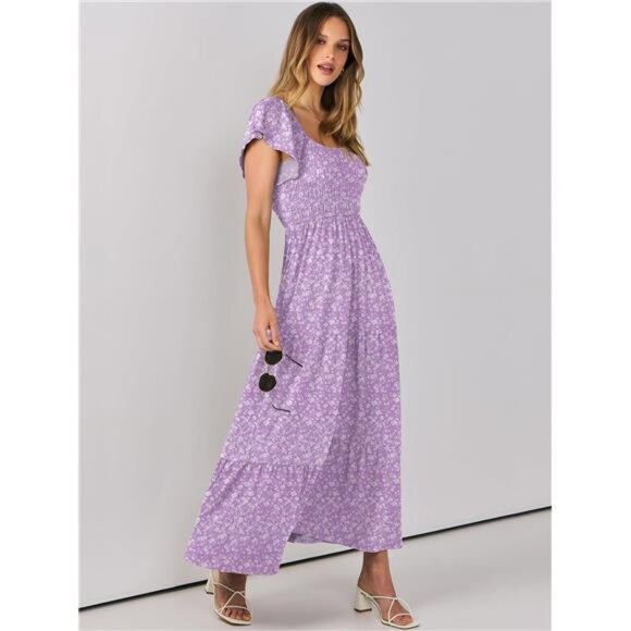 ANRABESS Women’s 2025 Summer Casual Maxi Dress Flutter Sleeve Scoop Neck - Picture 3 of 7